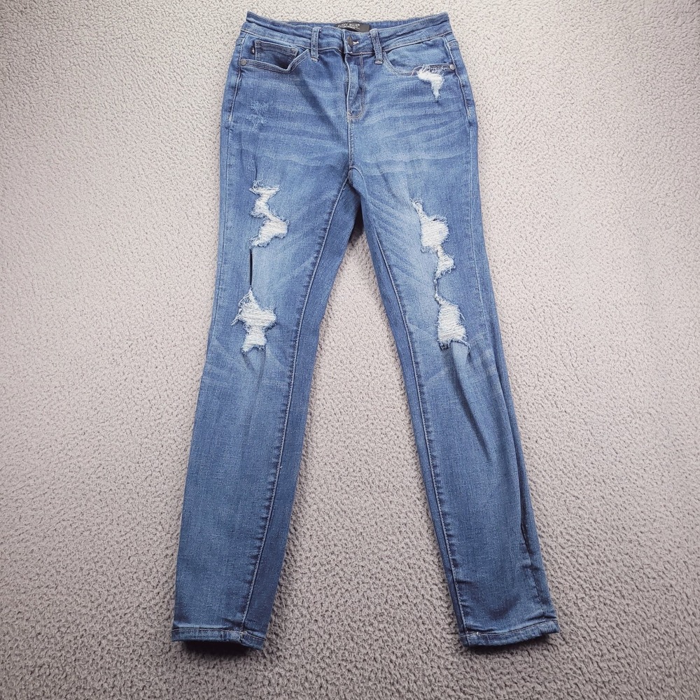 Judy Blue Jeans Womens 7/28 Blue Skinny Fit‎ Distressed Medium Wash JB88197